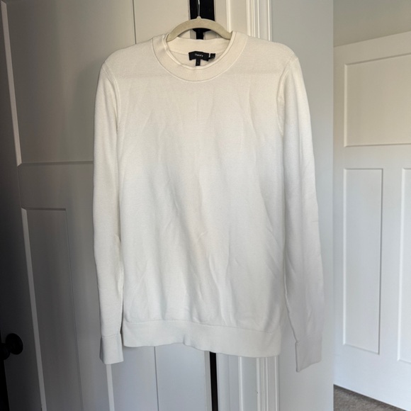 Theory Riland White Crewneck Sweater Knit Pullover Long Sleeve